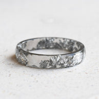 Slim faceted grey resin ring with silver flakes minimalist jewelry