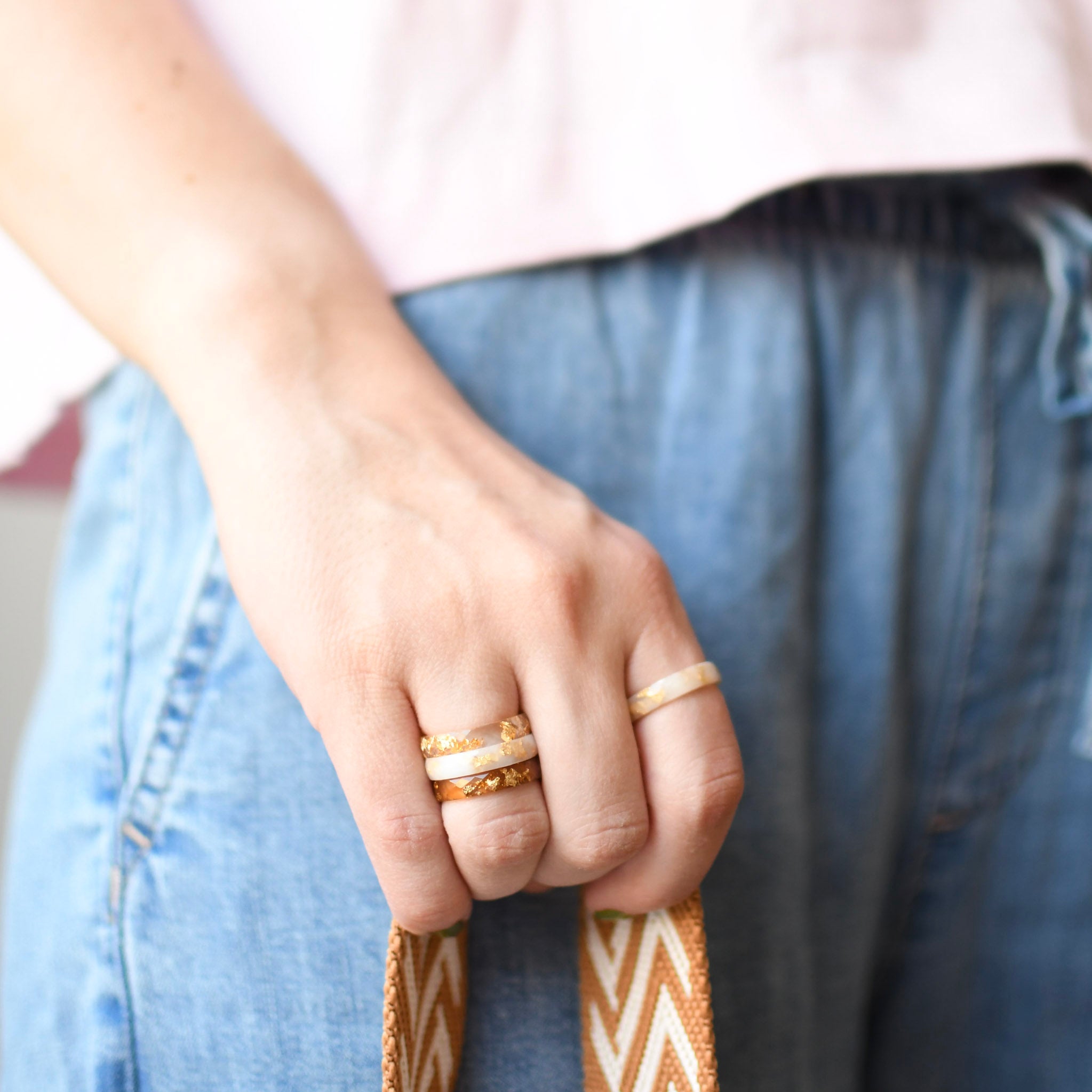 Ivory Halo – Slim Faceted White Ring