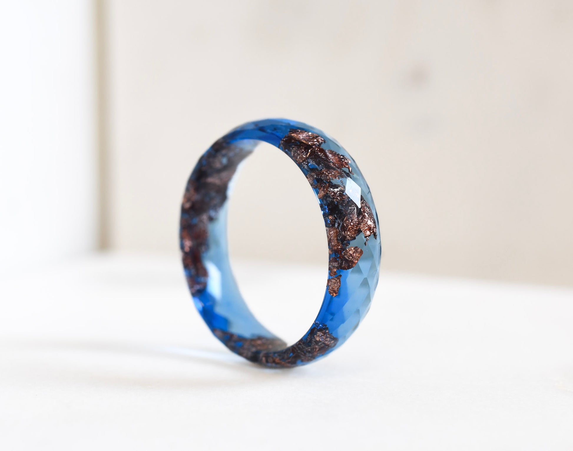 Hand-cast cobalt resin ring bold statement jewelry