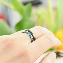Obsidian Glow smooth black resin ring gold flakes