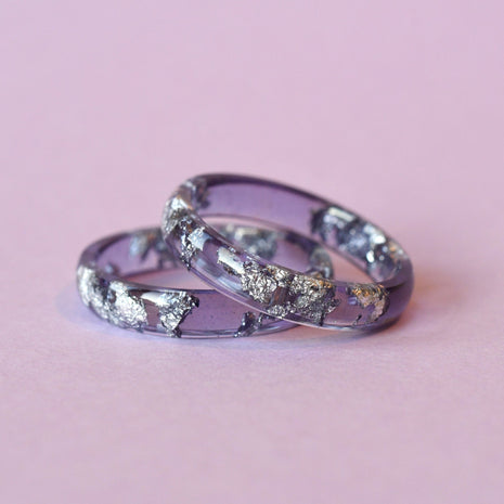 Amethyst Colored Ring with Silver Leaf