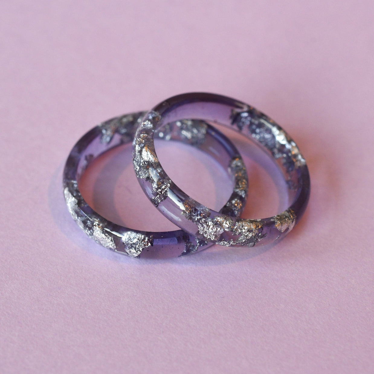 Amethyst Colored Ring with Silver Leaf