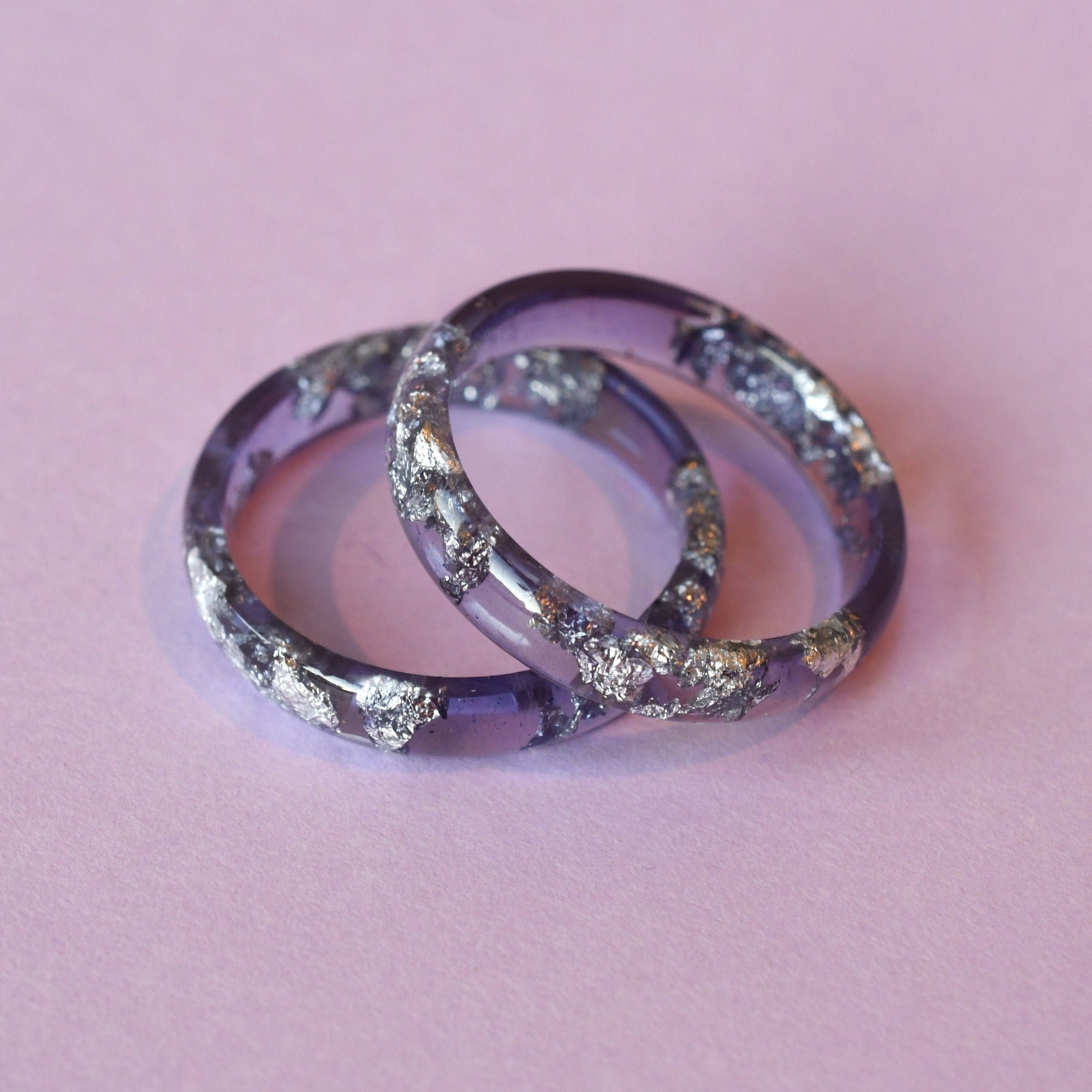 Amethyst Colored Ring with Silver Leaf