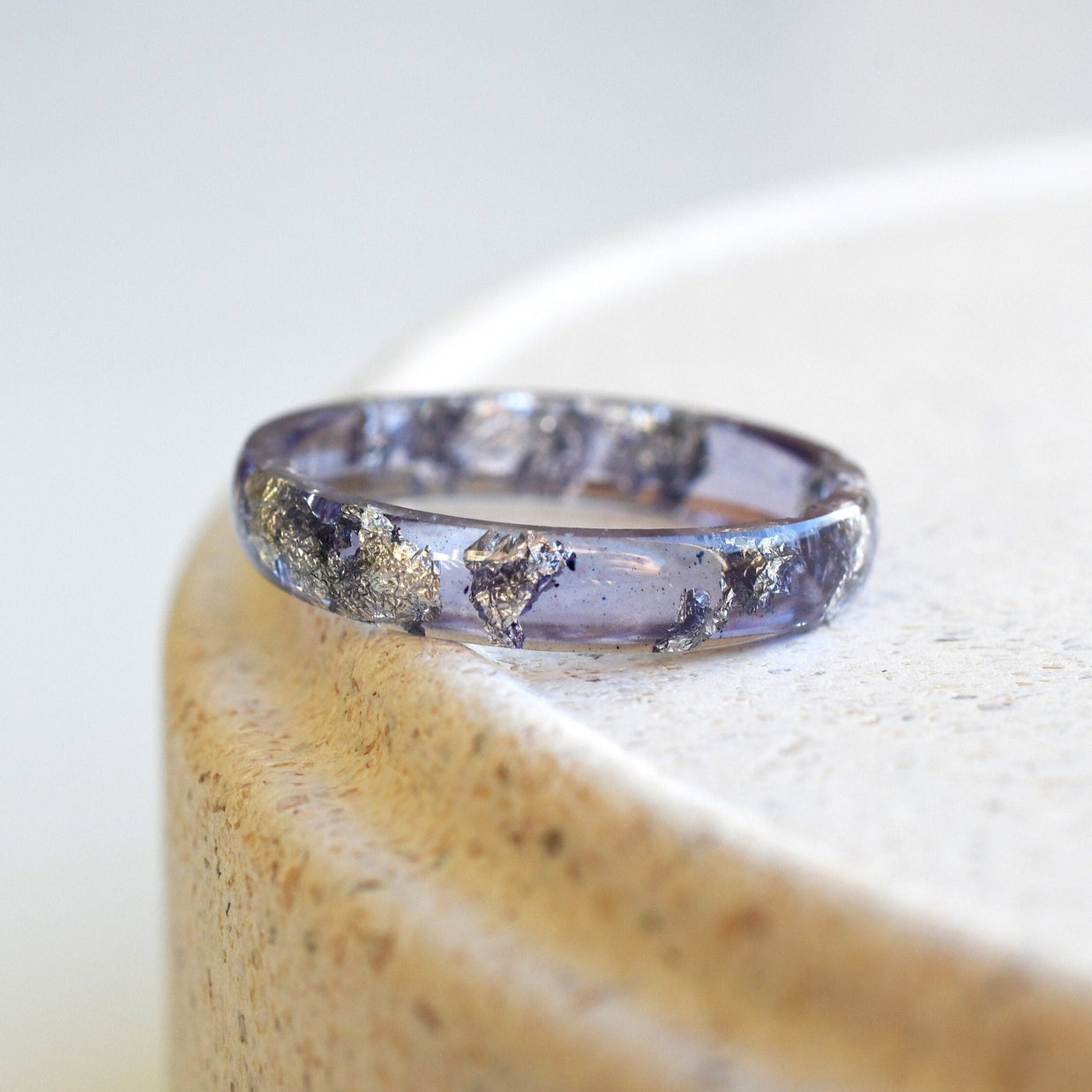 Amethyst Colored Ring with Silver Leaf