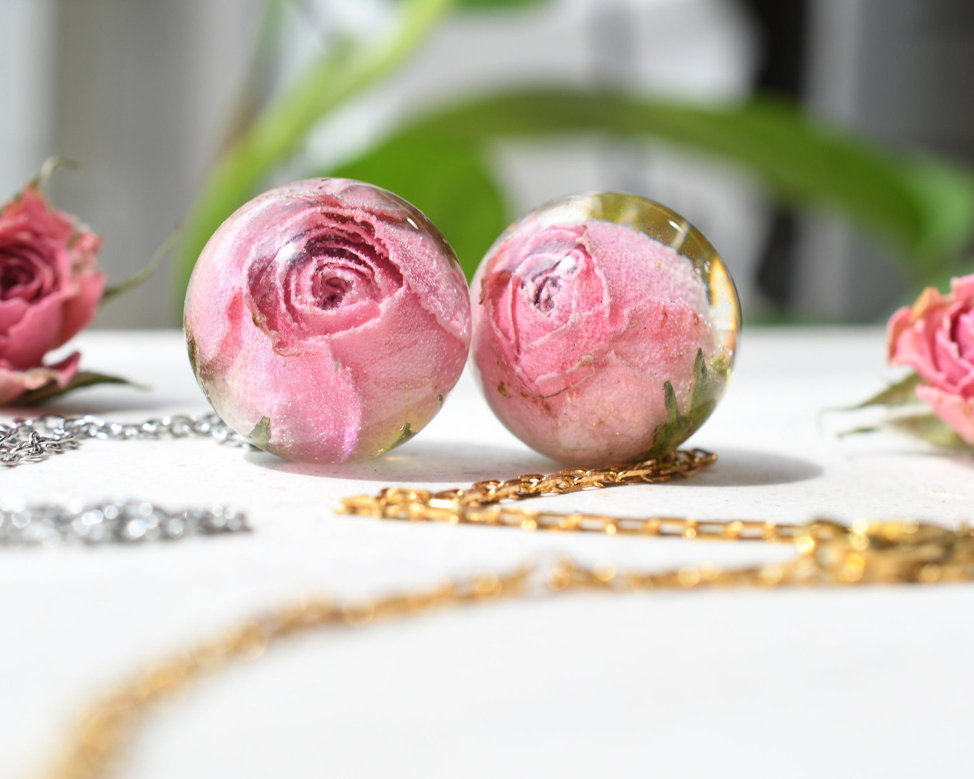 Light pink rose in resin