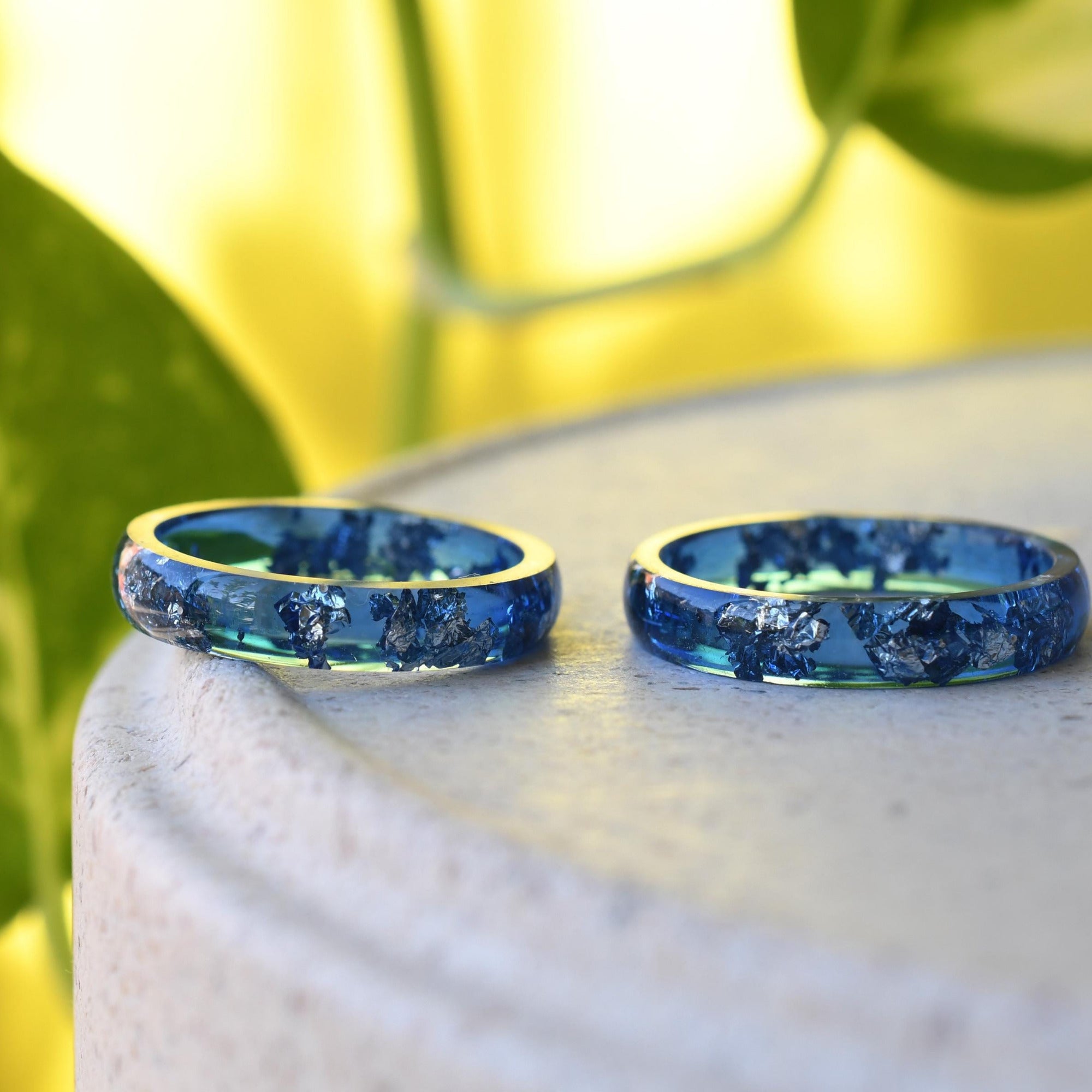 navy blue rings with silver leaf