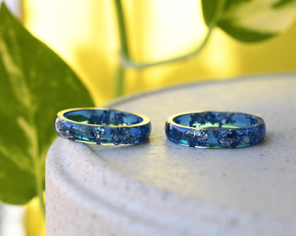 navy blue rings with silver leaf