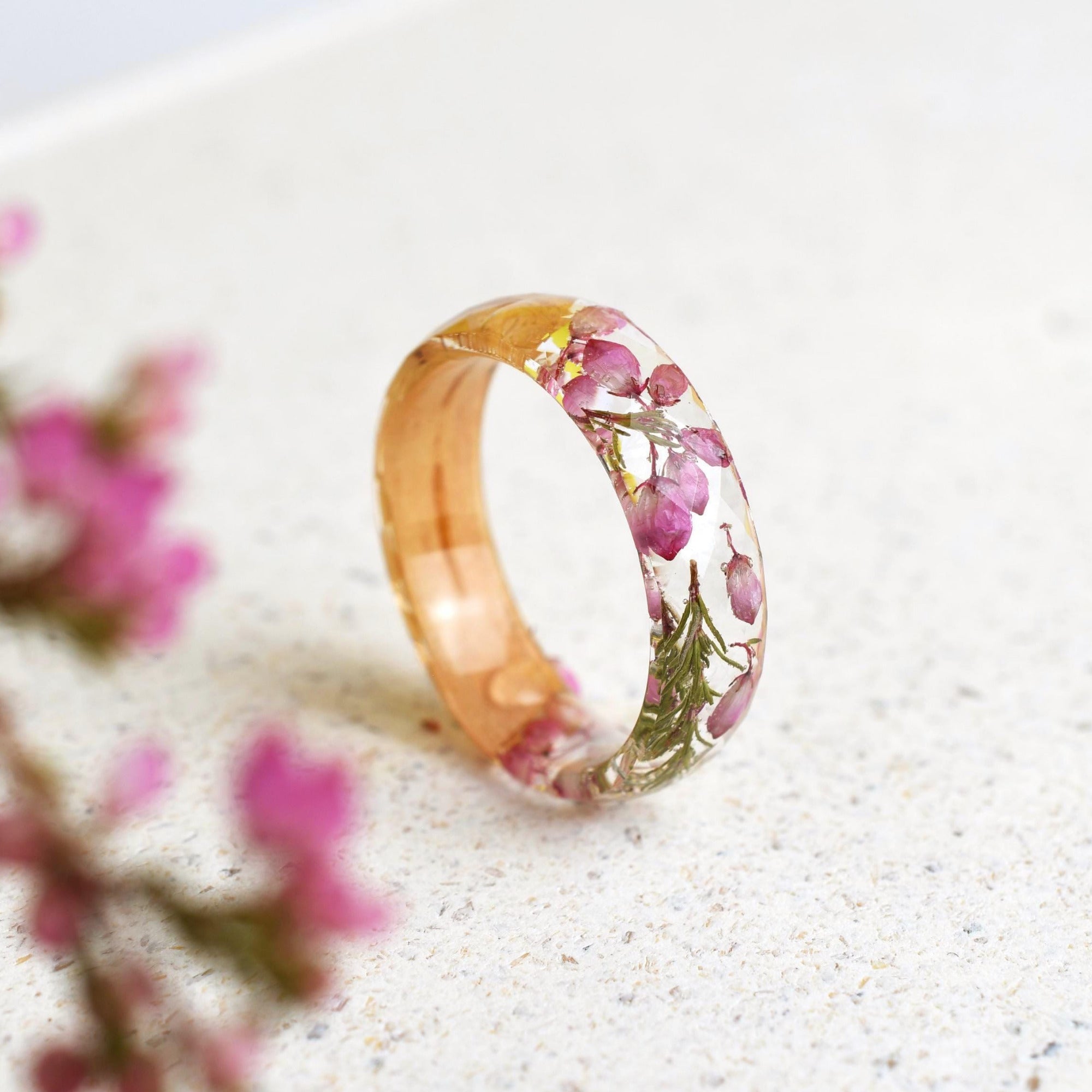 Botanical ring with heather flowers