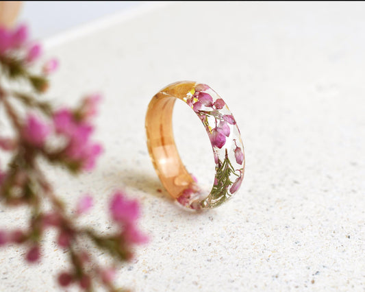 Botanical ring with heather flowers