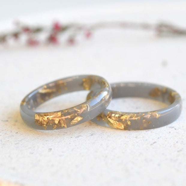 Matte gray resin ring with gold leaf handmade by Resity in Vienna