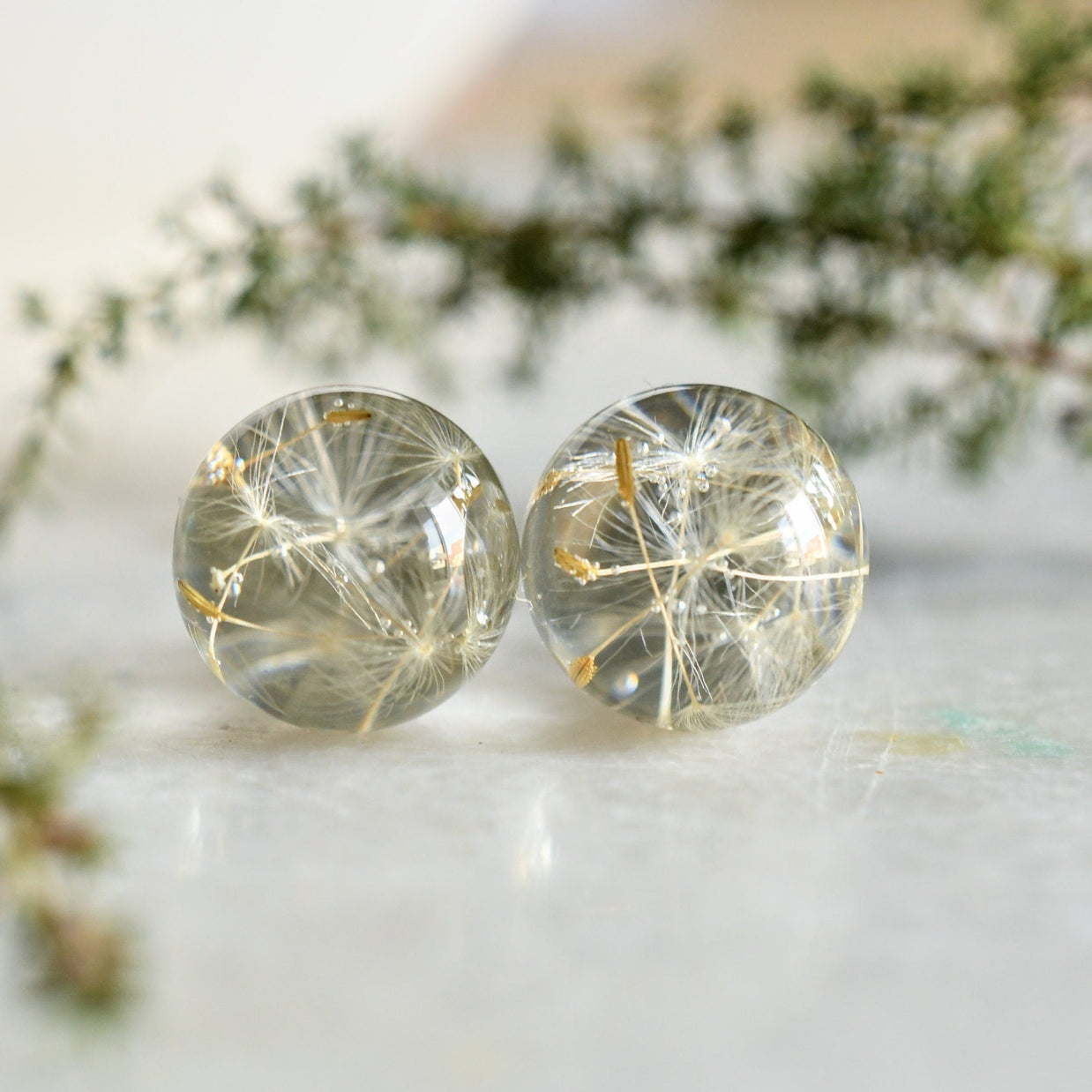 Dandelion seed resin stud earrings handmade by Resity in Vienna