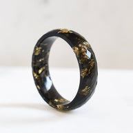 Obsidian Signal faceted black resin ring gold flakes