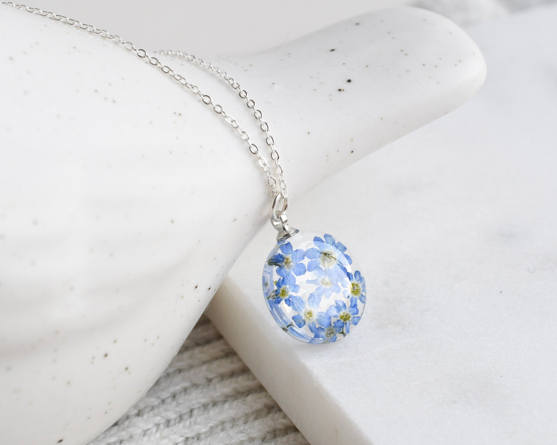 Handmade flower resin pendant on silver chain Austria