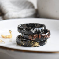 Shadowline faceted black resin ring custom metallic flakes