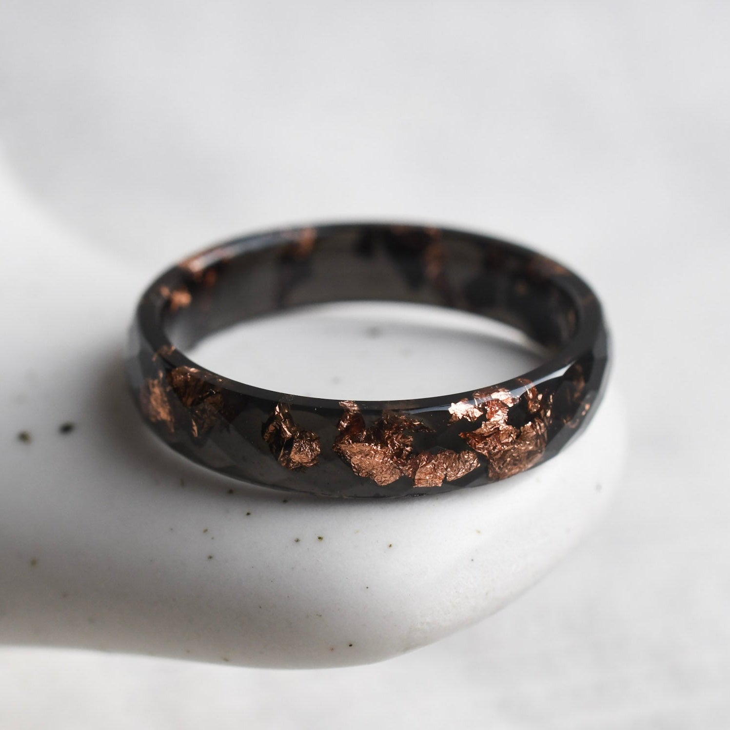 Hand-cast black resin stacking ring minimalist jewelry