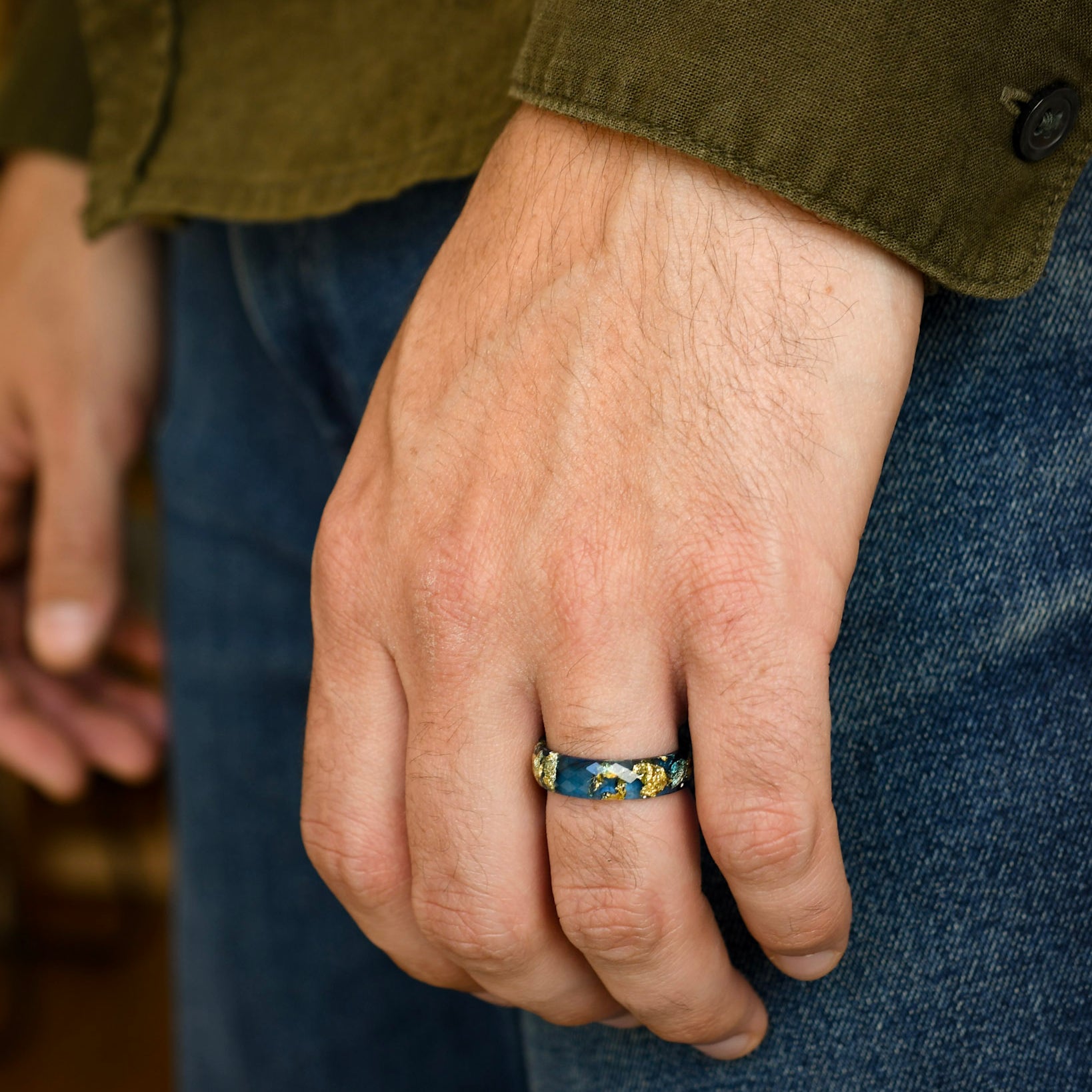 modern blue gold men’s statement ring handcrafted design