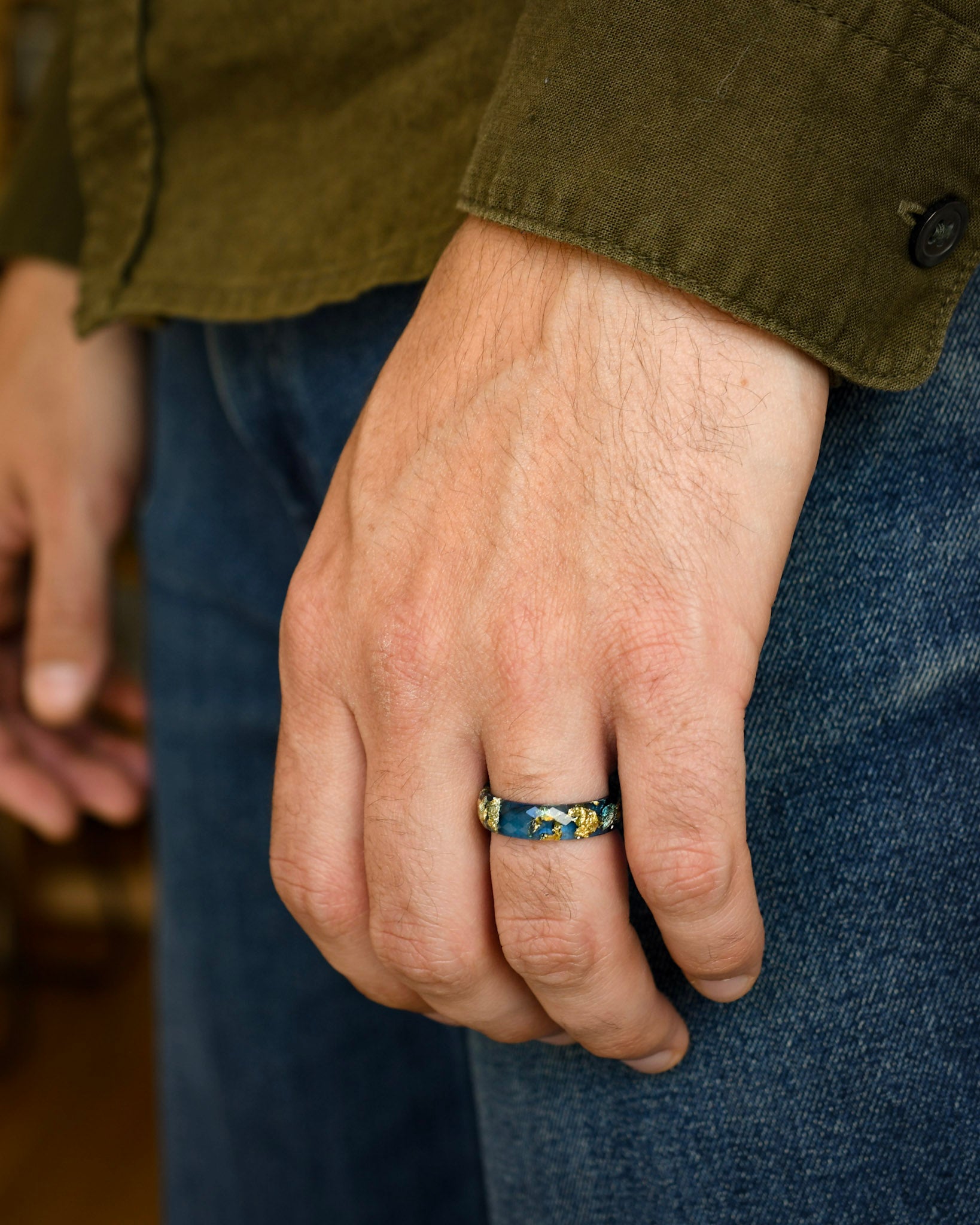 modern blue gold men’s statement ring handcrafted design