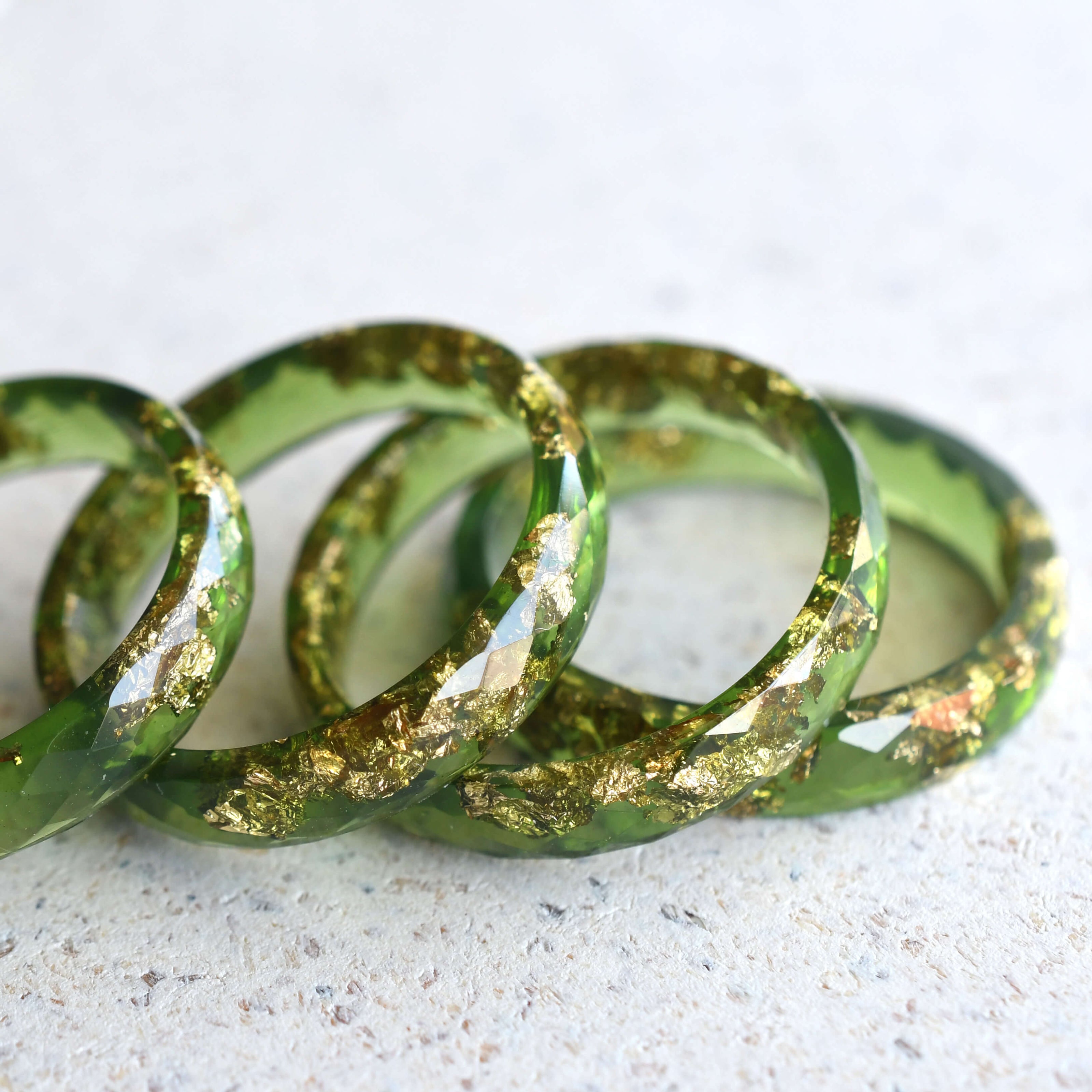 Moss green resin ring faceted minimalist jewelry