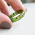Slim faceted moss green resin ring with gold leaf minimalist jewelry