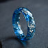 Handmade navy blue mens resin ring with silver leaf faceted close-up Vienna craftsmanship