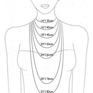Necklace size guide with measurements on a line drawing of a person