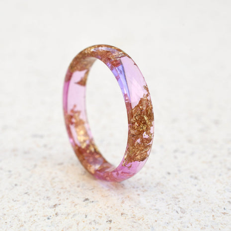 Peony pink resin ring with gold leaf handmade by Resity in Vienna