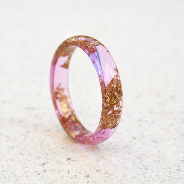 Peony pink resin ring with gold leaf handmade by Resity in Vienna