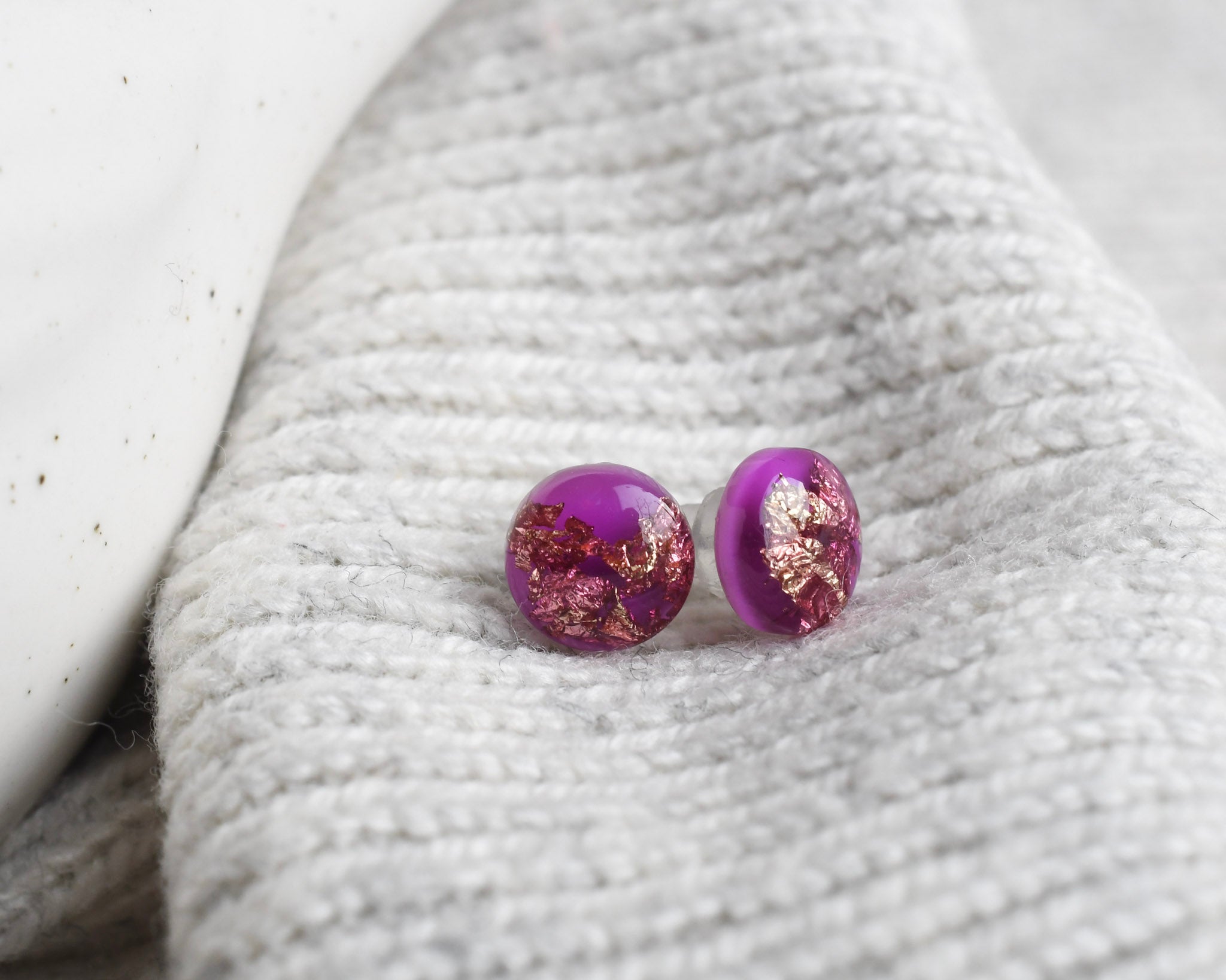 Magenta Earrings with Gold Foil