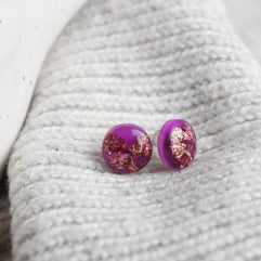 Magenta Earrings with Gold Foil