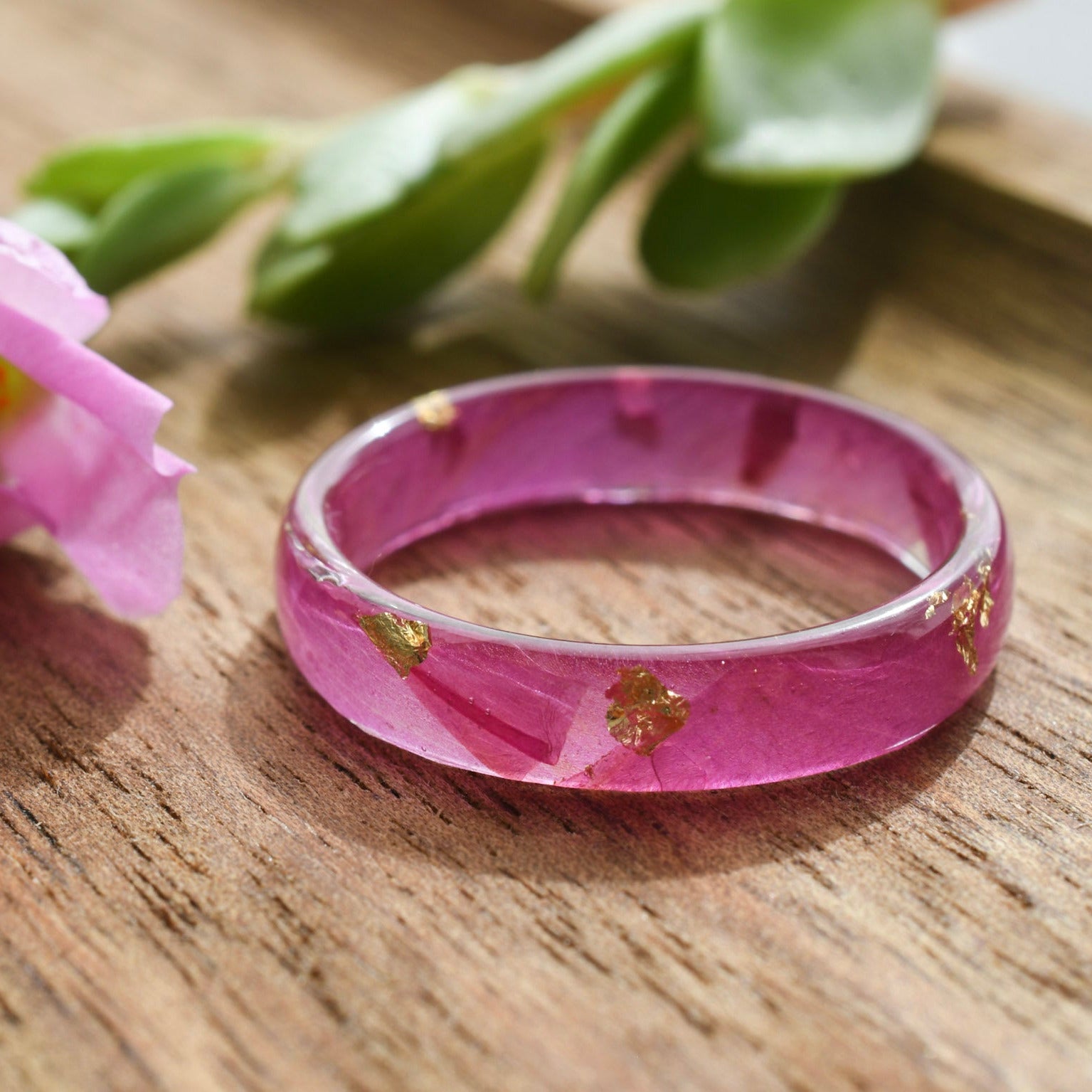 November birth flower peony ring — handmade botanical resin jewelry from Austria