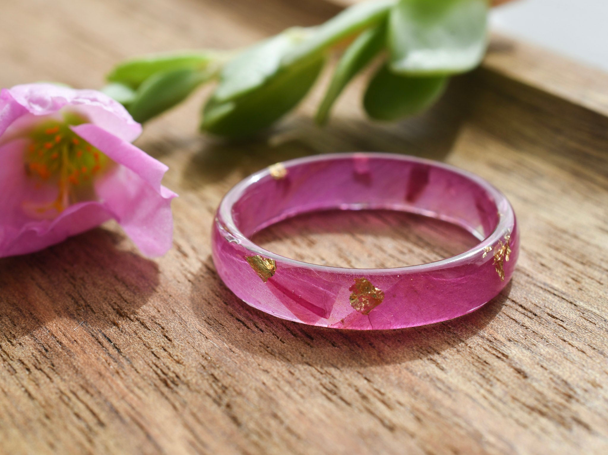 November birth flower peony ring — handmade botanical resin jewelry from Austria