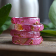 handmade pink rose resin ring with gold leaf – Resity Vienna