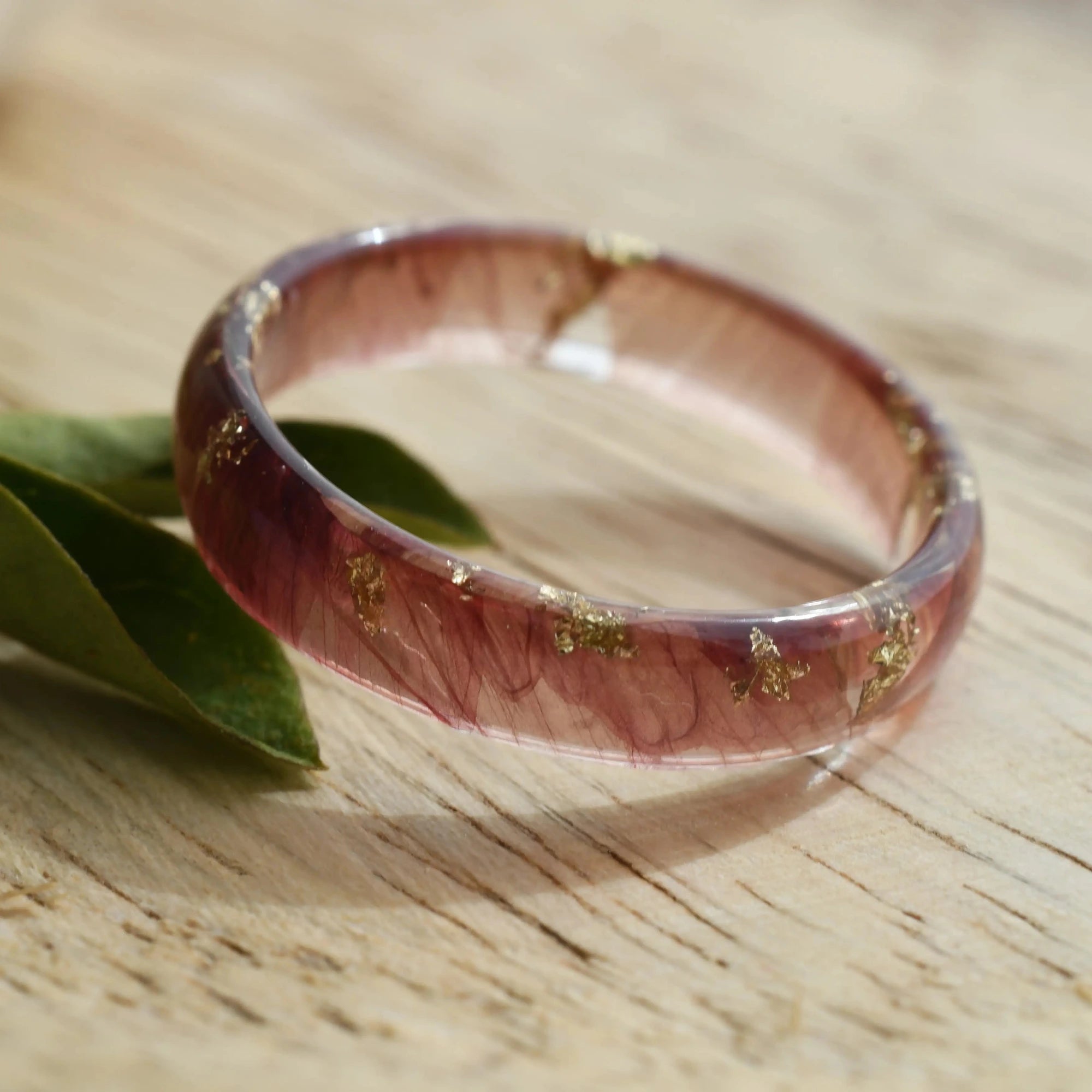 handmade botanical resin ring with real poppy leaves