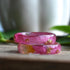 Thin peony resin ring with metallic gold flakes — minimalist handmade jewelry