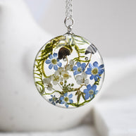 Real moss and mushrooms preserved in resin necklace Vienna