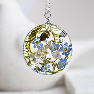 Real moss and mushrooms preserved in resin necklace Vienna