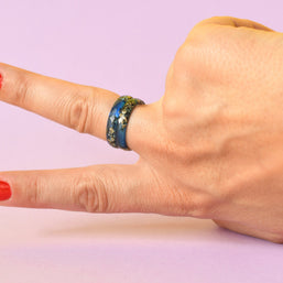 Two sapphire blue resin rings worn on hand — unisex minimalist ring
