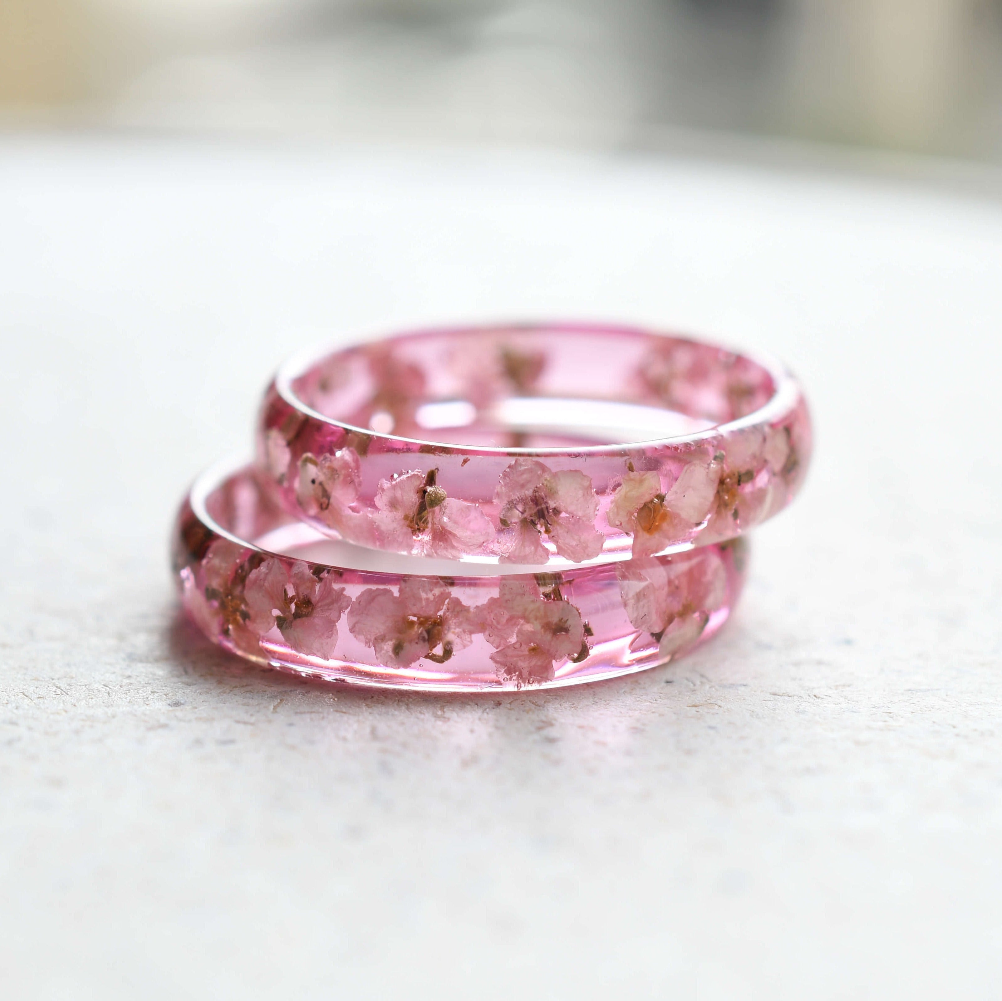 Minimalist flower resin ring for nature lovers