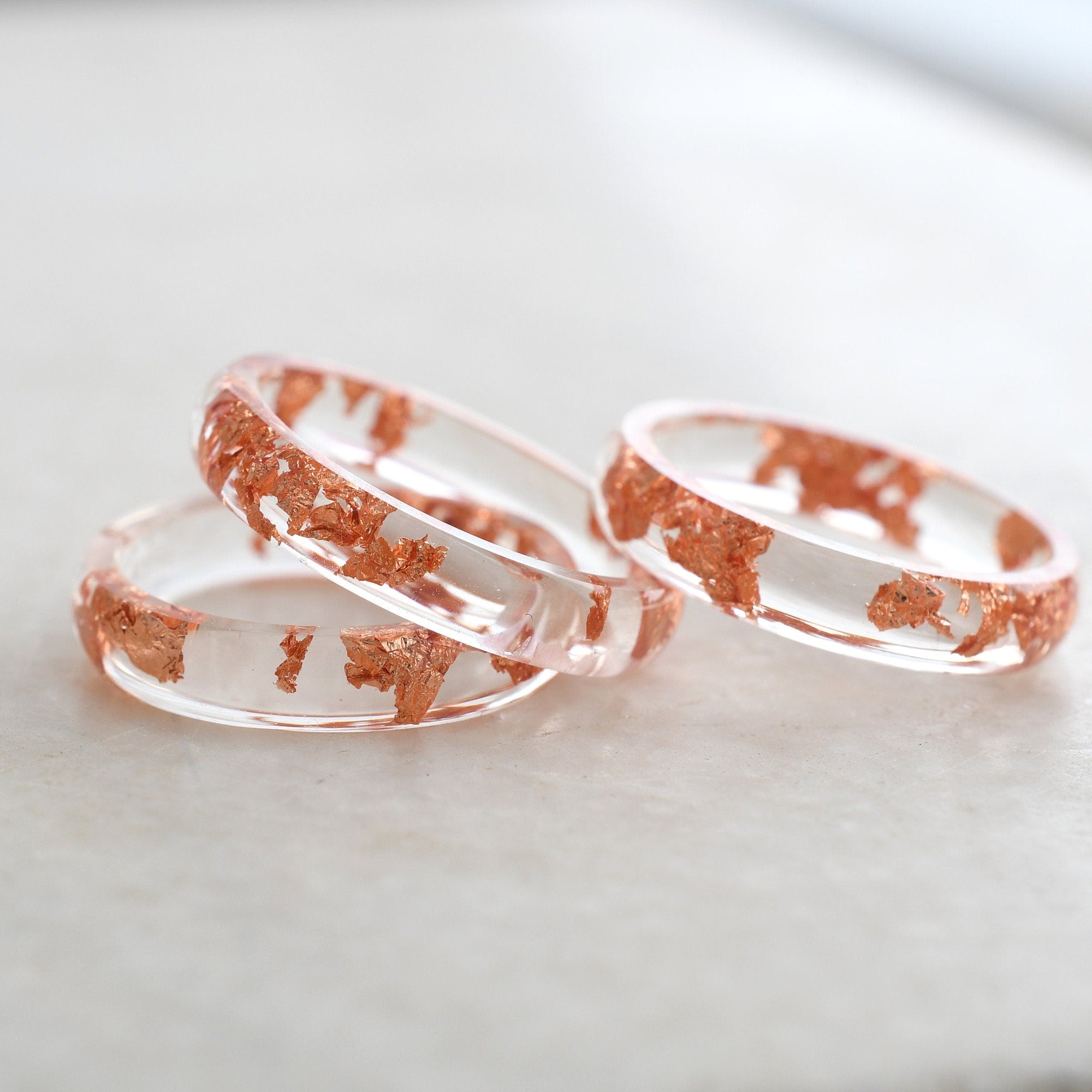 rose gold resin stacking rings – handmade in Vienna