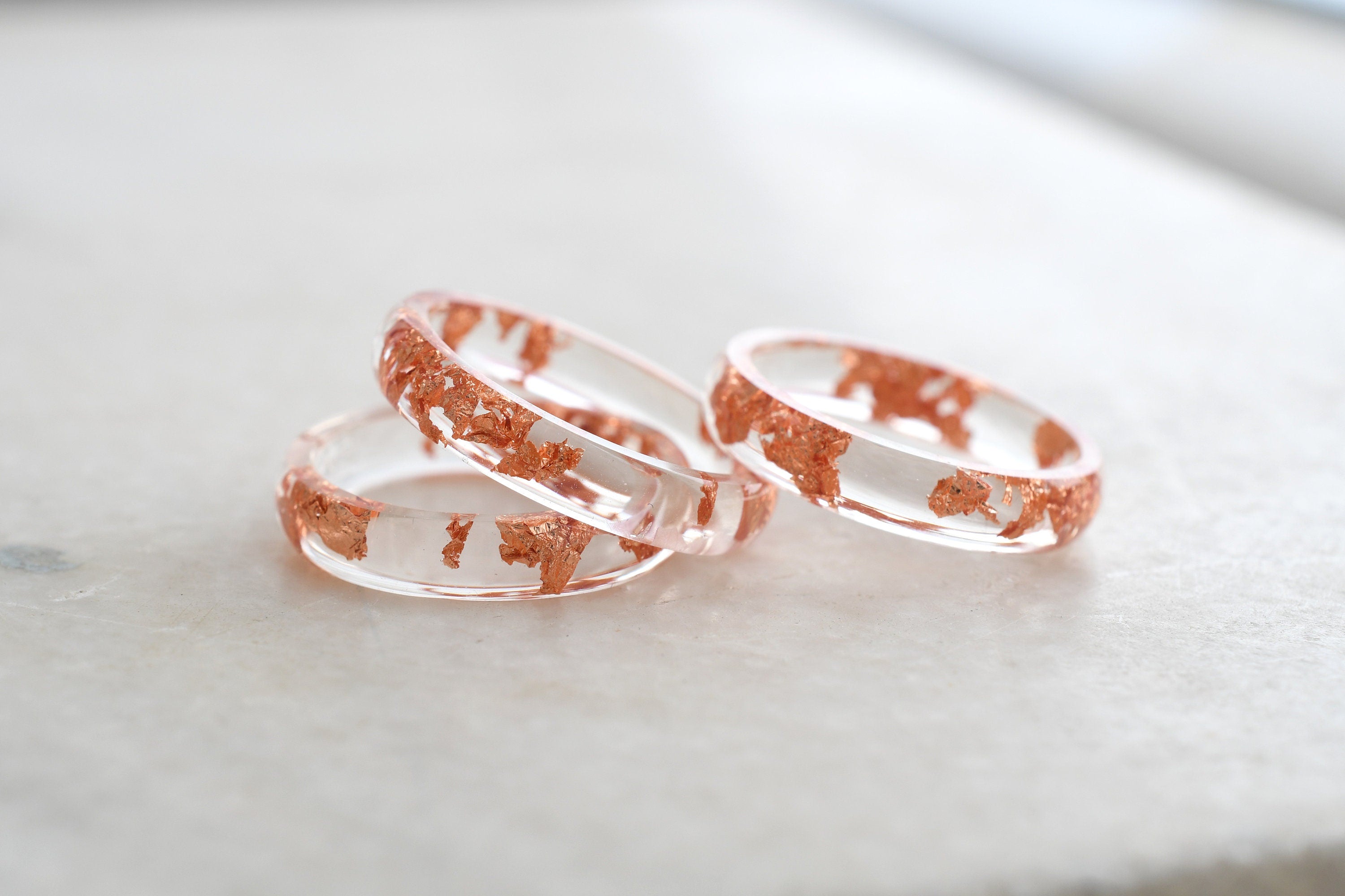 rose gold resin stacking rings – handmade in Vienna