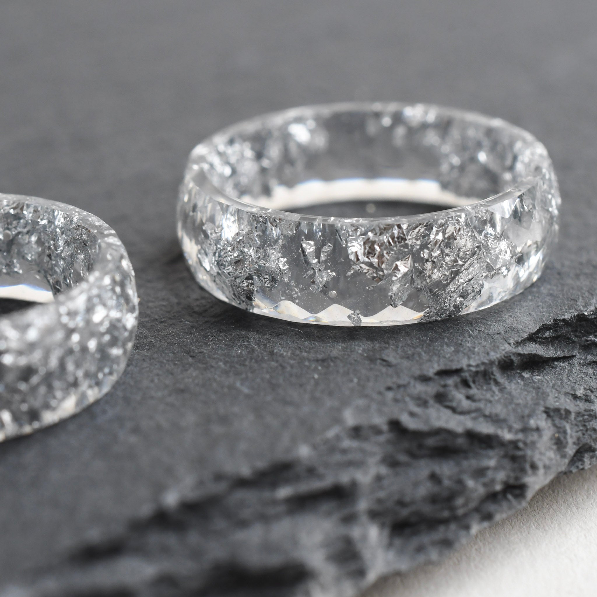 Silver Light – Faceted Clear Resin Ring