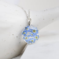 Blue Whisper Mini forget-me-not resin necklace clear pendant