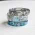 grey clear and blue resin 3 ring stack with silver flakes handmade in Vienna