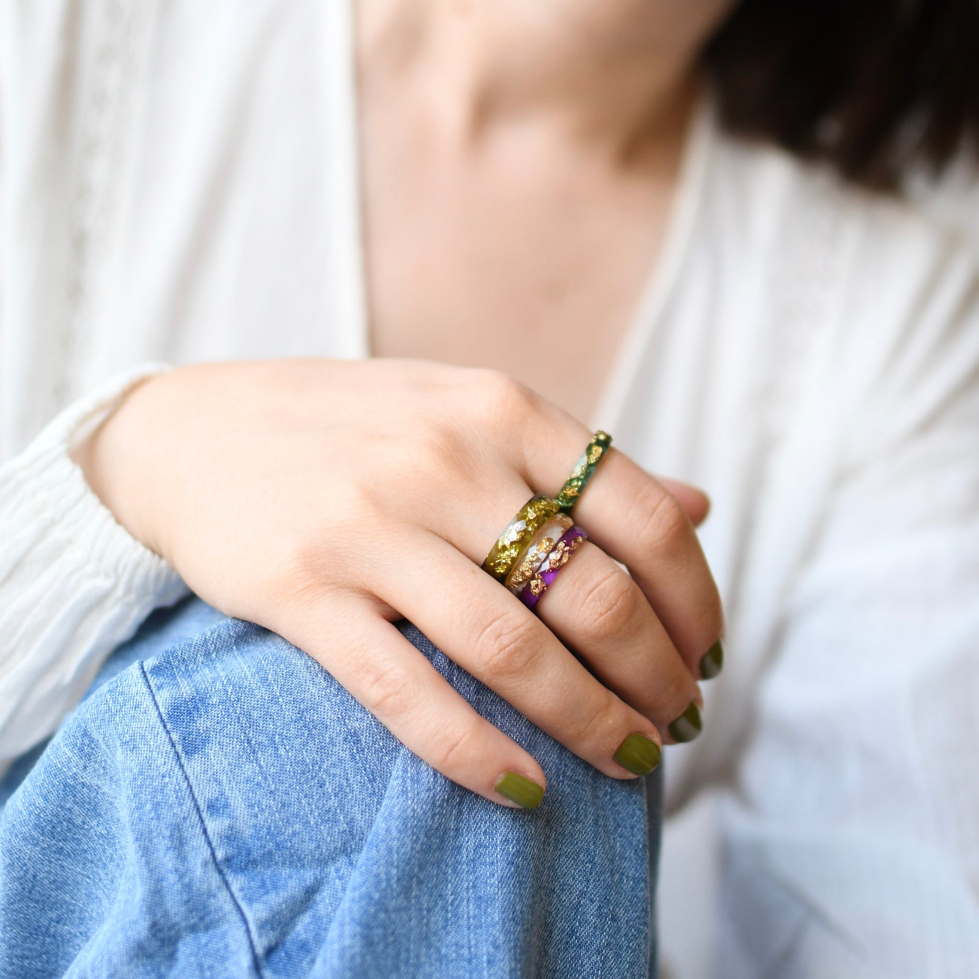 Sunset Stack – 3er-Set in Violett, Kristall & Gelb