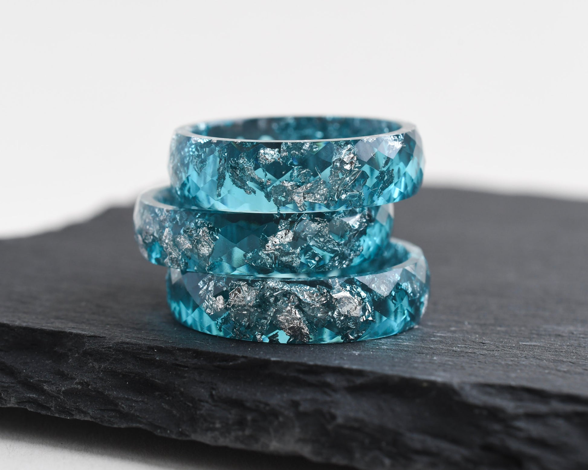 Hand-cast teal resin statement ring minimalist jewelry