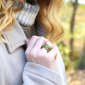 Hand-cast green resin stacking ring lightweight design