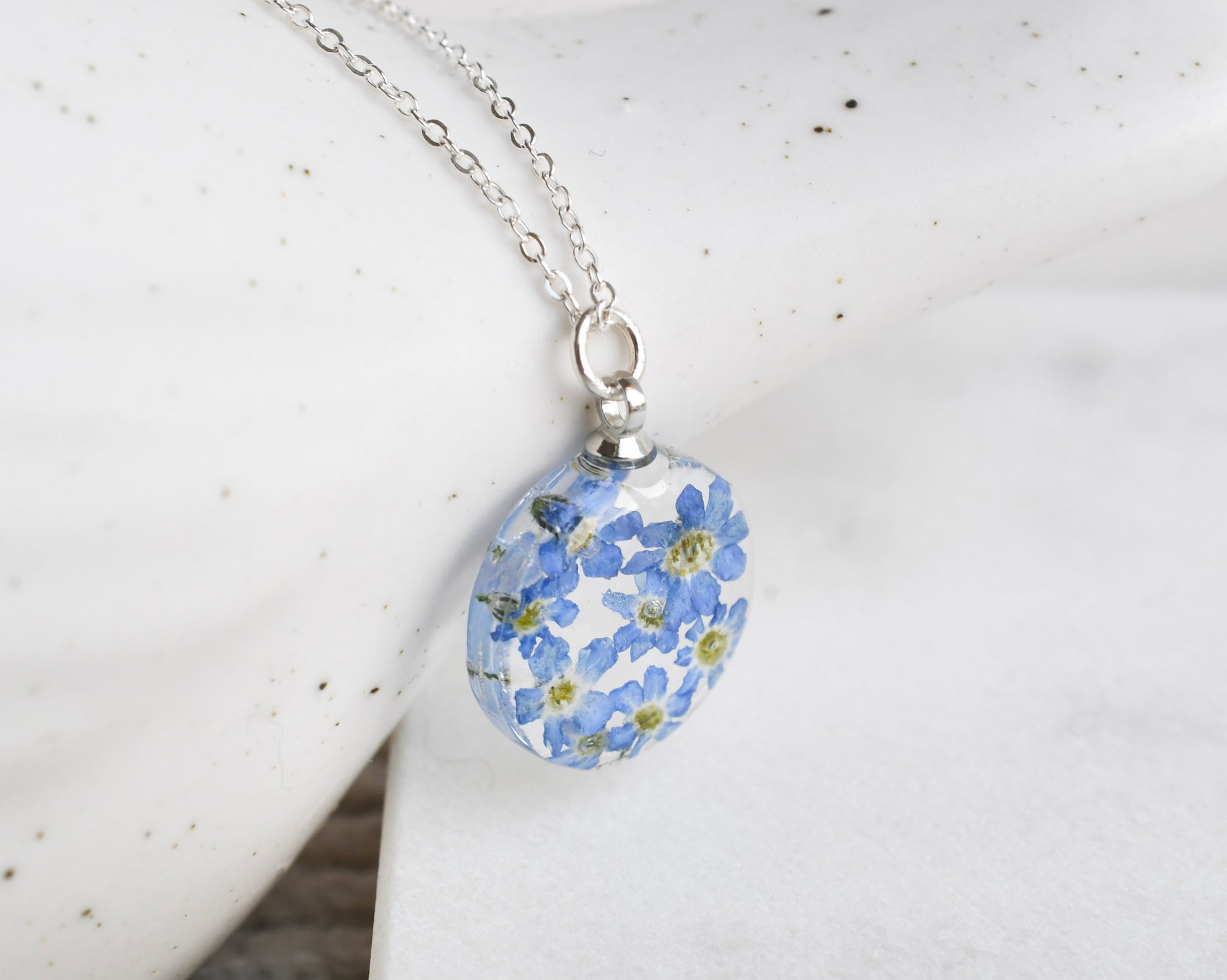 Minimalist real flower necklace transparent resin charm