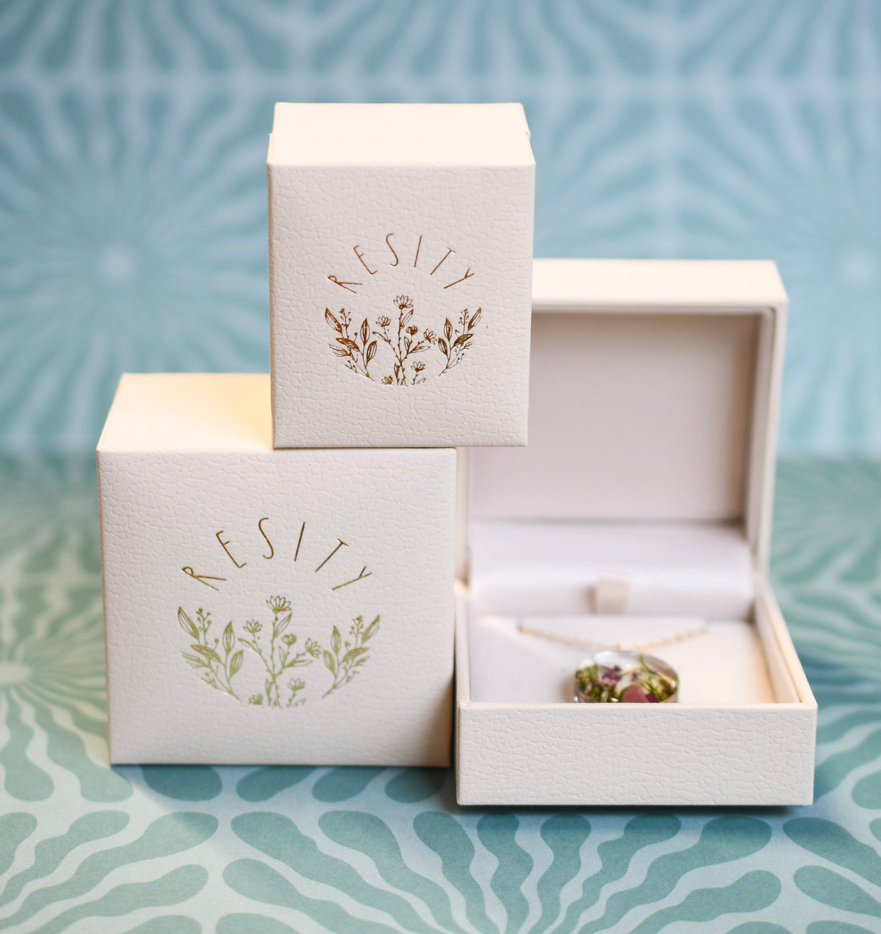 Cream vegan leather jewelry box — minimalist premium gift packaging