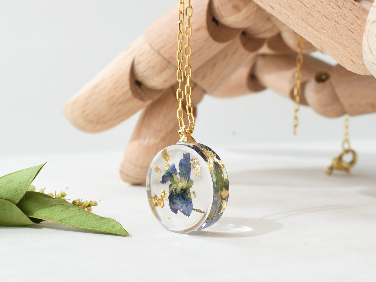Violet flower necklace — meaningful February birth flower gift for her, handmade by Resity