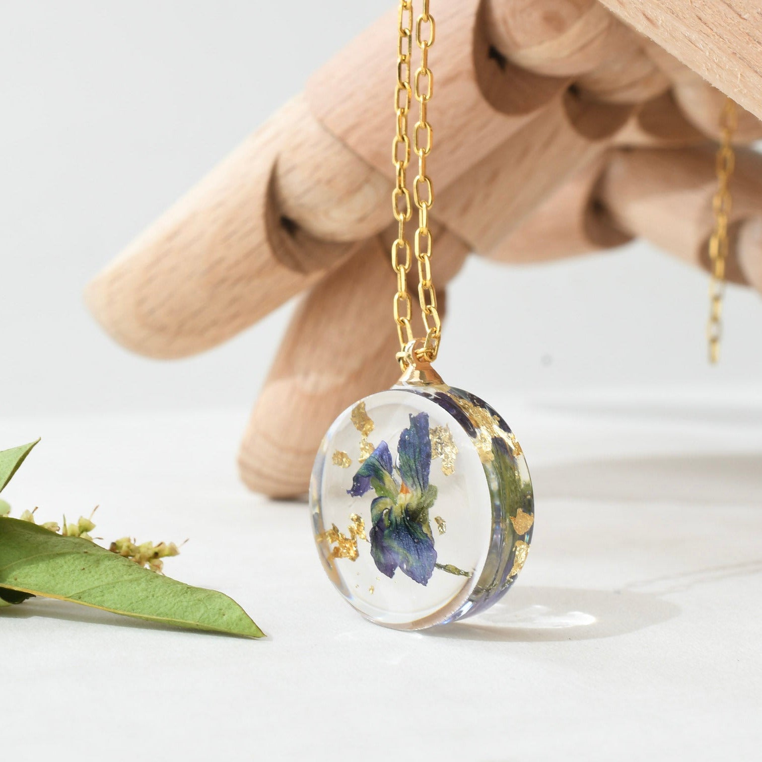 Violet flower necklace — meaningful February birth flower gift for her, handmade by Resity